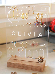 2025 Factory Price Elegant Acrylic Earring Display <b>Stand</b> with Rustic Wooden Base for Stylish Jewelry Organization - Product Image 2