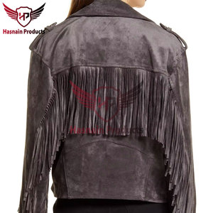 <b>Women's</b> Trending Gray <b>Suede</b> Leather <b>Jacket</b> Custom Made with Studded Genuine Outerwear with Cotton Filling Woven Weaving Method - Product Image 3