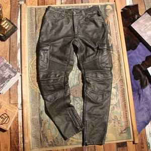 กางเกงหนังสีดำสำหรับผู้ชาย, กางเกงหนังป้องกันสไตล์วินเทจ - Product Image 4