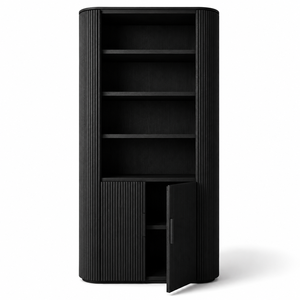 Cavello <b>Solid</b> Mango <b>Wood</b> Fluted Display Cabinet | Japandi Modern Luxury Living Room Storage <b>Bookcase</b> 5 Shelves Flat Panel Doors - Product Image 2