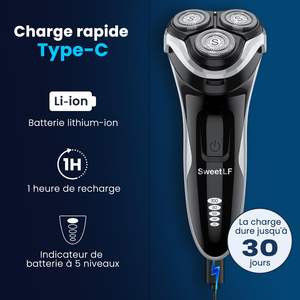 Rasoir électrique pour homme avec écran LED, tête flottante 4D, batterie rechargeable USB, étanche IPX7, rasoir rotatif, étui de voyage - Product Image 3
