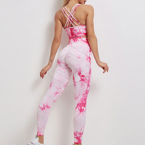 Conjunto atlético de gimnasio de Yoga de alta elasticidad para mujer, mallas de Fitness transpirables sin costuras, conjuntos de Yoga de dos piezas con patrón sólido, de talla grande ajustada - Product Image 2