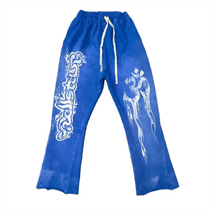Chándal lavado con ácido personalizado 100% algodón Terry chándal de gran tamaño para hombre, conjunto de pantalones de chándal acampanados y Sudadera con capucha - Product Image 4