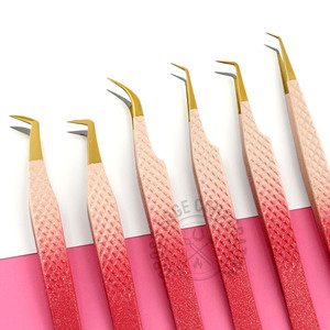 Durable Pink Fiber Tip Lash Tweezers Curved Classic Eyelash Extension Tweezer Fine Grip Stainless Steel <b>Precision</b> <b>Tool</b> - Product Image 1