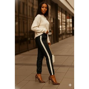Pantalon de jogging en similicuir pour femme Jane's, taille haute, avec détail de bande latérale élastiquée, fermeture à cordon et poignets élastiqués - Product Image 4