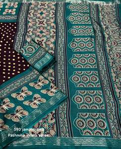 Hermoso Sari de Seda para Mujer con Diseño de Mariposa Ajrakh y Suave Sari de Pashmina con Borde Tejido Zari Pattu Hecho en India - Product Image 6