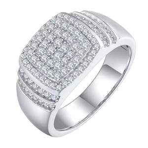 Anillo de compromiso y Bodas de circonita cúbica clásica para hombre, oro blanco de 18 quilates y plata 925 chapada en rodio para aniversarios y fiestas - Product Image 1