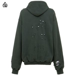 เสื้อมีฮู้ดแฟชั่นสำหรับผู้ชายผ้าเทอร์รี่มีฮู้ดขาดแบบธรรมดาทำเอง - Product Image 2