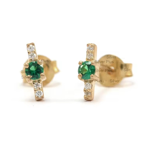 925 <b>Sterling</b> <b>Silver</b> Bar <b>Stud</b> <b>Earrings</b> with Cubic Zirconia Gemstone Classic over Gold Vermeil for Engagement Wedding Party Gift - Product Image 4