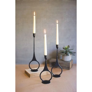 Abstract Geometric Metal Tabletop <b>Candle</b> Stands <b>Set</b> of Three Graduated Height Black Candlesticks - Product Image 3
