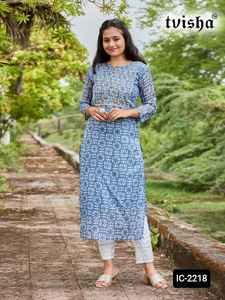 Nuevo trabajo impreso de lujo de alta calidad Evergreen Georgette seda Kurtis túnicas doble capa volante cuello patrón de talla grande disponible - Product Image 2