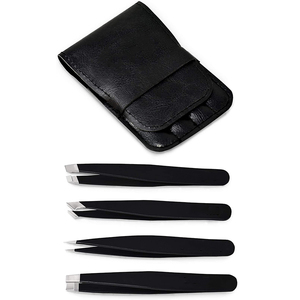 Best Black Stainless Steel Best Eyebrow Tweezers Kit with <b>Pointed</b> Tip Hair <b>Removal</b> Makeup <b>Tool</b> Set PU Top Leather Case - Product Image 1