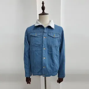 Giacca di lana <span class=keywords><strong>cappotto</strong></span> di montone Giacca di jeans da <span class=keywords><strong>uomo</strong></span> con distintivo di pelliccia Bomber in tessuto di jeans sottile girocollo stampato in maglia formale - Product Image 3