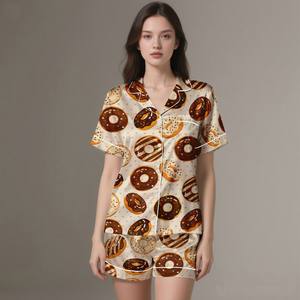 Digital Print Summer Adult <b>Pajama</b> Set Silk Satin Soft Comfortable Breathable Luxury 2 Pieces - Product Image 2