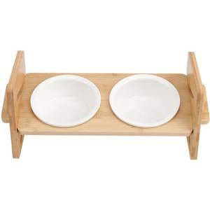 Custom Logo Elevated Pet <b>Bowls</b> Double Stainless Steel Cat Food Water Dish Adjustable Height Tilted Bamboo Stand Manufacturer - Product Image 4
