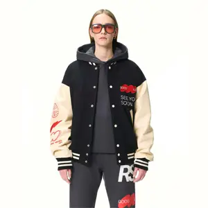 Bomber da Baseball con maniche in pelle ricamata in ciniglia in lana personalizzata giacca Varsity da uomo