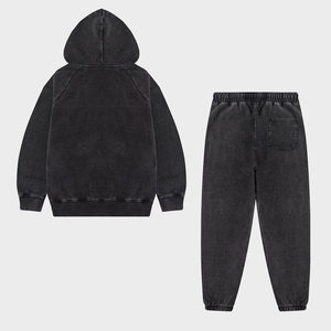 Venta al por mayor de fabricantes personalizados, ropa de calle negra para hombres, chándal de algodón pesado, chándal lavado Vintage personalizado - Product Image 2