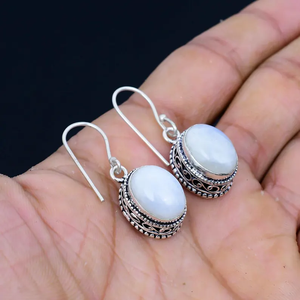 Wholesale Price 925 Sterling Silver Vintage Handmade Dangle Drop <b>Earrings</b> Rainbow Moonstone Perfect Party Gift for Her - Product Image 4