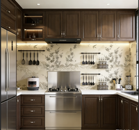 Armoire de cuisine avec appareils intégrés, armoires de cuisine en bois sur mesure avec four et espace réfrigérateur pour la cuisine à domicile