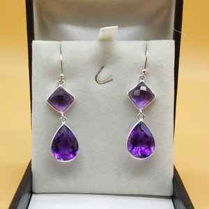 Cushion Cut Amethyst 925 Sterling <b>Silver</b> <b>Drop</b> <b>Earrings</b> Elegant Jewelry with Comfortable Fit - Product Image 2