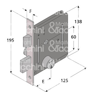 SERRURE À MORTICE avec 2 tours et loquet Cylindre fixe - Product Image 1
