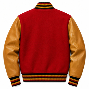 Veste universitaire unisexe JOXAI SPORTSWEAR rouge avec manches en similicuir marron, patch en chenille numéro 24, boutons pression, style collège - Product Image 5