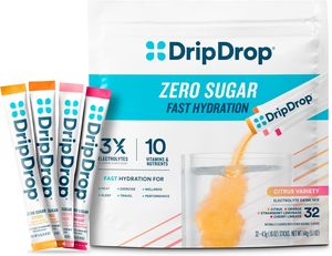 DripDrop Paquetes de Hidratación Sin Azúcar, Sabor Cítricos Variados, Cereza, Limonada de Limón, Cítricos, Naranja, Limonada de Fresa, 32 Sobres - Product Image 4