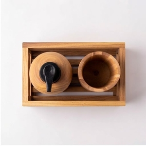 Mango Wood Bathroom Set Three Piece Rectangular Minimalist Eco Friendly <b>Toothbrush</b> <b>Holder</b> Soap Dispenser Organizer - Product Image 4