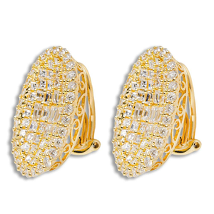 Elegante joyería fina de oro de 14 quilates Diseño simple Esmeralda y pendientes de clip de diamante natural de corte redondo - Product Image 4