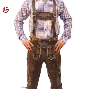 Traje clásico marrón cuero de vaca gamuza Oktoberfest Bavarian Lederhosen con tirantes correas ajustables pantalones cortos para hombres - Product Image 1