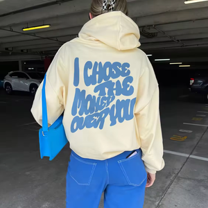 Sudadera con capucha de gran tamaño con hombros caídos para mujer, de algodón 100% Material, Impresión de logotipo personalizado ligero, servicio OEM - Product Image 4