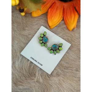 Southwest Handmade Multi Stone <b>Sterling</b> <b>Silver</b> Flower <b>Stud</b> <b>Earrings</b> - Product Image 4