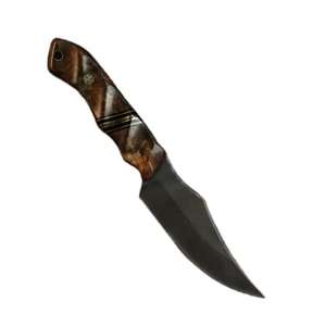 Cuchillo de caza personalizado OEM hecho a mano de acero de Damasco con punta de gota, mango de madera de resina y funda de cuero - Product Image 1