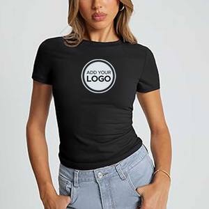 Tops cortos lisos básicos para mujer Camiseta estándar de manga corta de 100% algodón con cuello redondo y manga larga - Product Image 3