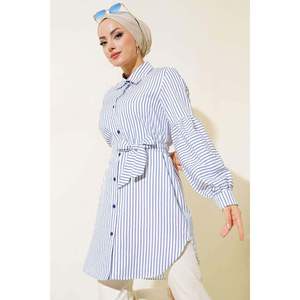 Tunique à manches ballon, blanc indigo, motif régulier, très coloré, origine TR - Product Image 2