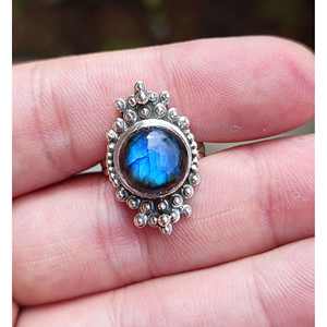 Handmade Women's <b>Statement</b> <b>Ring</b> Natural Labradorite Gemstone with Bezel Setting in Sterling Silver Boho Style Gift - Product Image 5