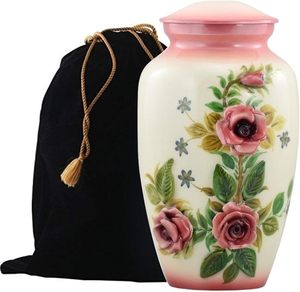 Diseño moderno hecho a mano personalizado Rosa 3D flor adulto cremación urna aluminio Metal Mesa florero para ceniza humana - Product Image 1