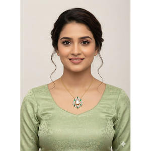 Colgante Kundan Meena con Diamantes Polki, Chapado en Oro de 14K, Joyería Clásica para Mujer para Fiestas - Product Image 1
