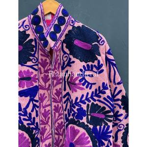 Manteau de fête unisexe automne/hiver veste Suzani en tissu de velours avec broderie florale et col montant doublure en coton tricoté pour hommes - Product Image 3