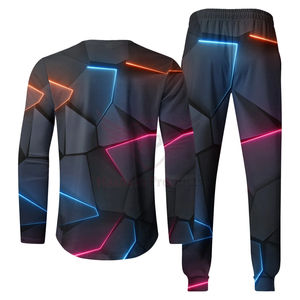Conjunto Deportivo Informal de Dos Piezas para Hombre, Estampado Degradado, Ligero, Transpirable, Camiseta de Manga Larga de Secado Rápido, Pantalones Deportivos Ecológicos - Product Image 4