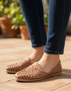 Mocassins plats pour femmes en cuir tressé, à bout fermé, légers, respirants, antidérapants, avec semelle en plastique, chaussures décontractées pour la ville - Product Image 5