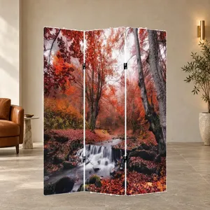 Paravent pliant en toile double face avec motif de cascade dans une forêt d'automne - Product Image 3
