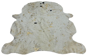 พรมหนังวัวสีน้ำตาลและสีขาวพร้อมขนฟอยล์สีทองบนพรมหนังวัวธรรมชาติไม่ลื่นตกแต่งผิว - Product Image 3