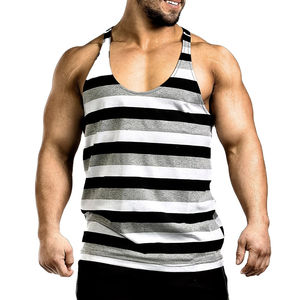 เสื้อกล้ามคอตตอนแขนกุดสำหรับผู้ชายเสื้อสายเดี่ยวแบบลำลองลายทางทรงสลิมฟิตสำหรับ100% ขายส่ง2024 - Product Image 5