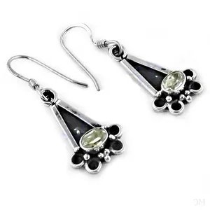 Women's Vintage 925 Silver Green Amethyst Drop <b>Earrings</b> Gold Plated with <b>Diamond</b> and Zircon for Wedding or Party - Product Image 3
