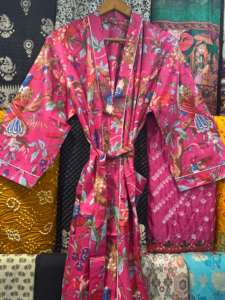 Kimono Valintino de algodón para mujer, bata estampada con estampado de bloques, vestido de noche de casa para verano y primavera, ropa de dormir - Product Image 6