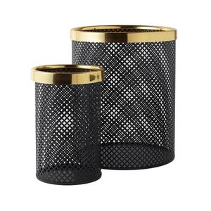 Cesta de lavandería de metal de diseño decorativo negro mate con borde dorado en la parte superior Juego de 2 cestas de almacenamiento redondas - Product Image 1