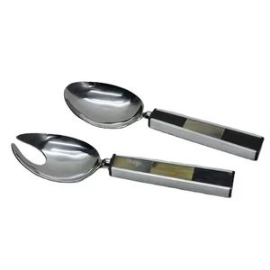Vente chaude Vaisselle Cuillère De Service Serveur À Salade Manche En Bois & Ensemble De Serveur À Salade En Acier Inoxydable - Product Image 6