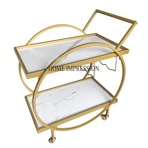 Customized Size And Logo Available Round Shape Attractive Look Unique Designer Metal And Glass Made 2 Tier Serving <b>Trolley</b> - Product Image 4