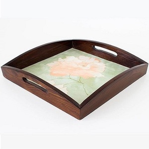Bandeja de madera de diseño de tendencia para servir, bandeja para servir té y café, bandejas impresas personalizadas recubiertas de esmalte hechas a mano de alta calidad - Product Image 1